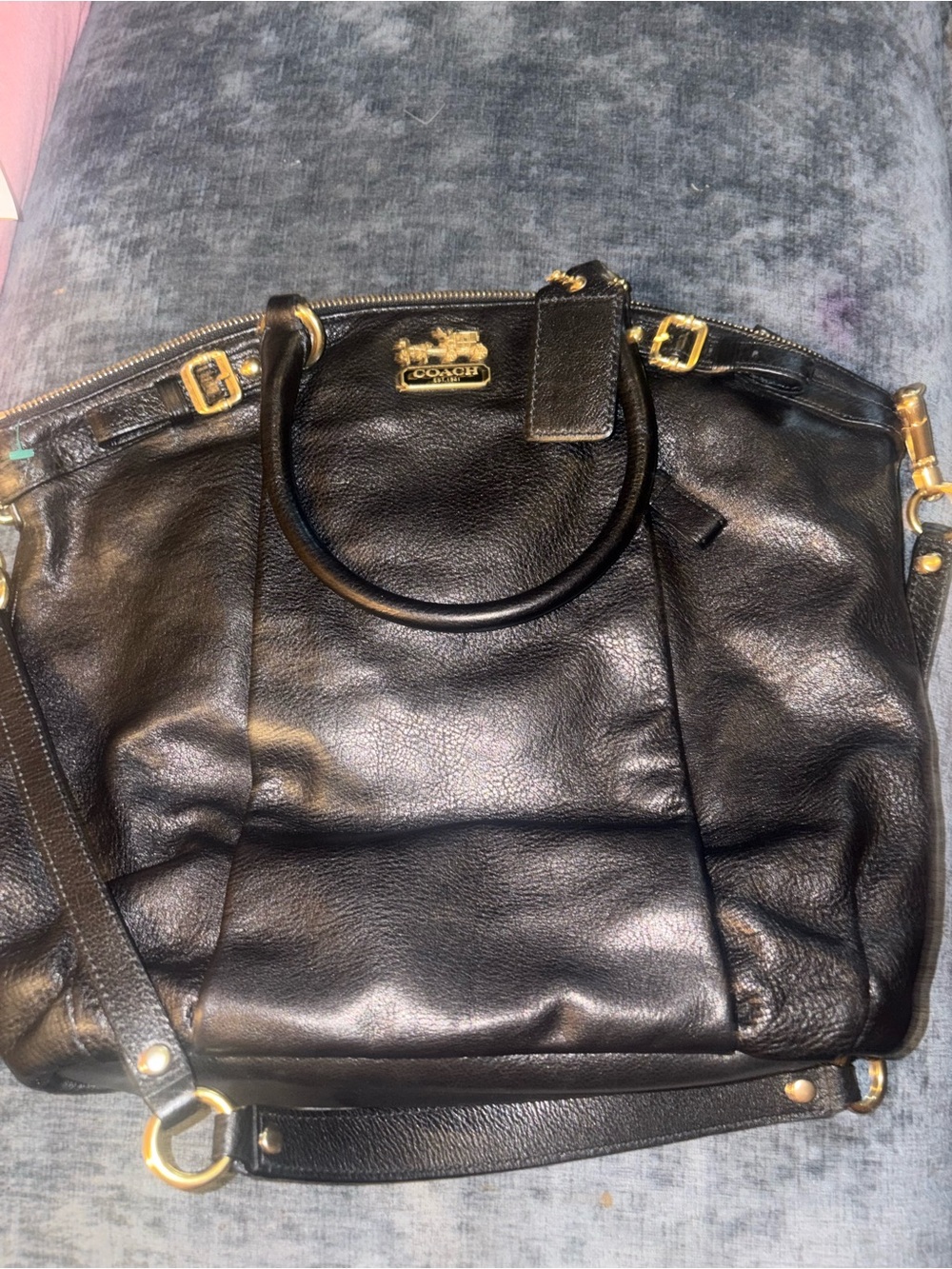 Coach Madison Lindsey Black Leather Satchel Hobo Bag Purse Vintage Y2K Carryall